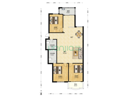 玉华村 3室1厅2卫 130平方