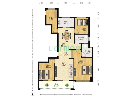 宁东拥潮府 4室2厅2卫 129平方