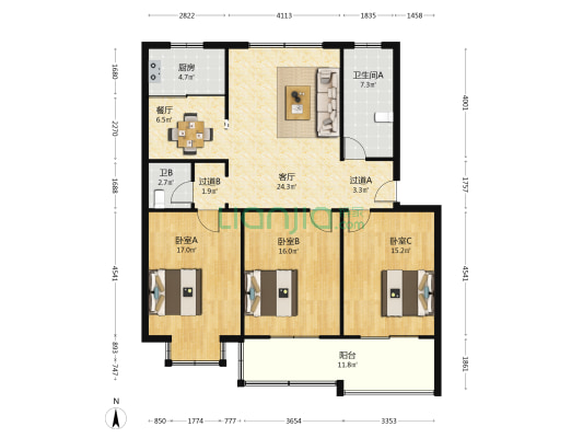 金盛花苑 3室2厅2卫 131平方