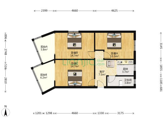 三条巷(秦淮) 3室1厅1卫 83平方