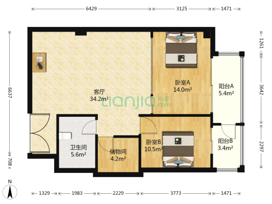国英一号 2室1厅1卫 110平方