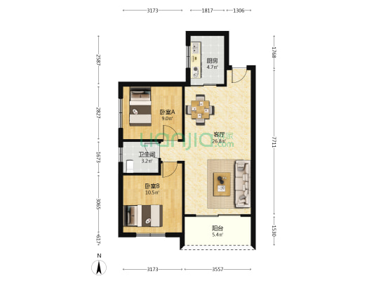 星城新宇川河苑 2室1厅1卫 82平方
