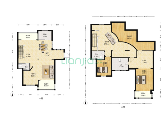 蔚蓝水岸 2室3厅3卫 154平方
