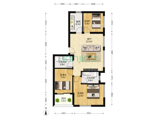 保利·阅云台 3室1厅2卫 89平方