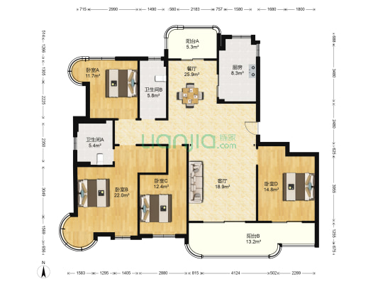 德馨园 4室2厅2卫 192平方