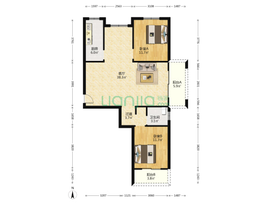 汤山鎏园 2室1厅1卫 108平方