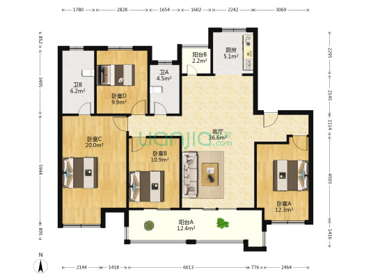 建业桂园新苑 4室1厅2卫 142平方
