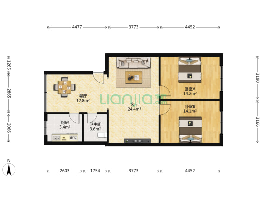 安东巷24号 2室2厅1卫 90平方