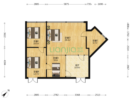 华盛广场 5室1厅0卫 134平方