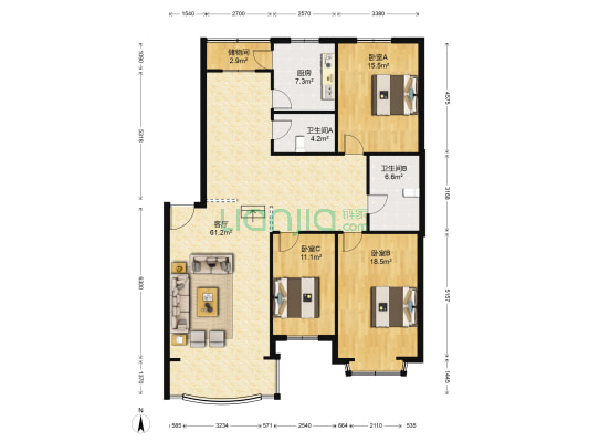 浅草绿阁 3室1厅2卫 153平方