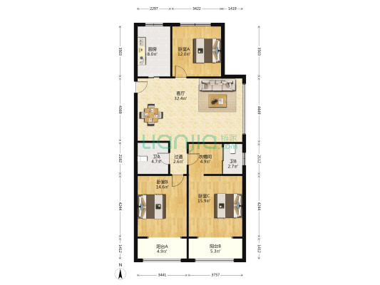 生生银河居 3室1厅2卫 141平方