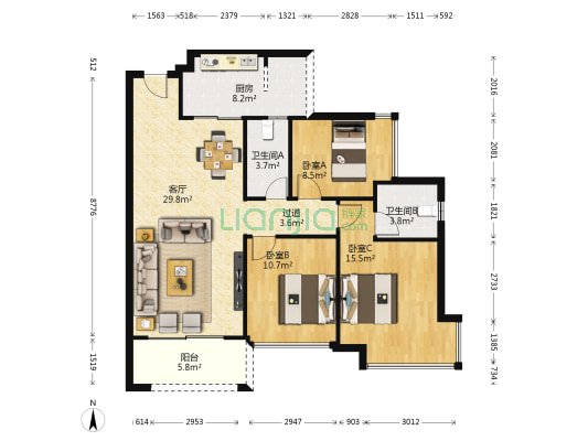 朝南维港新天地 3室1厅2卫 112平方