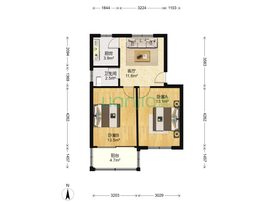 兴波苑 2室1厅1卫 57平方