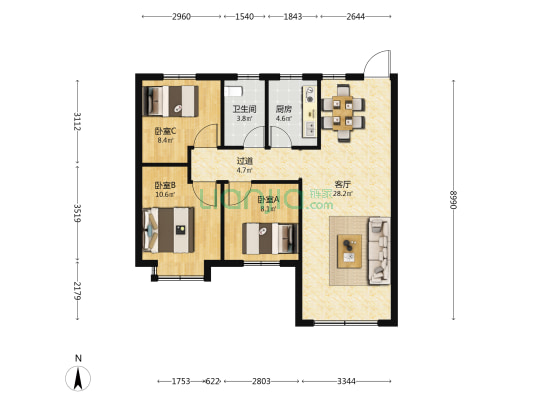 泽信和熙府 3室1厅1卫 95平方