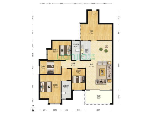 御龙春晓 5室1厅2卫 138平方