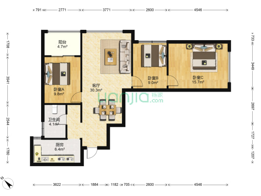 中天城天阔 3室1厅1卫 98平方