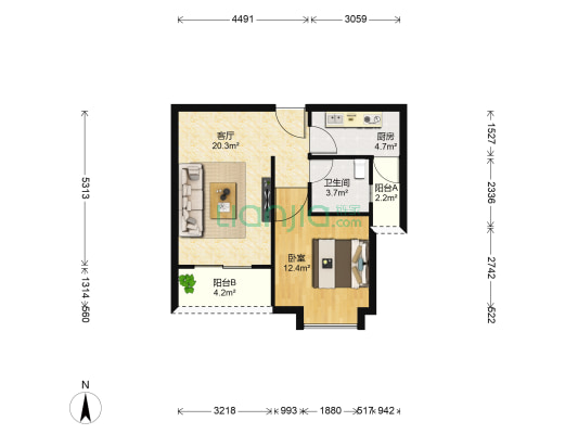 永高未来城 1室1厅1卫 56平方