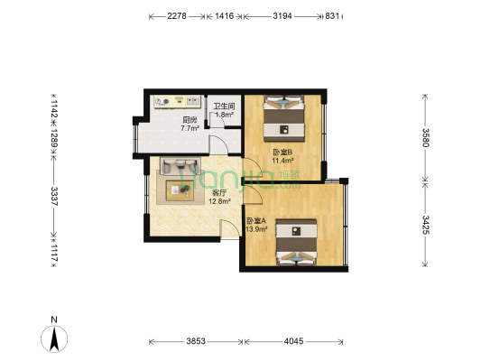 瓦窑路 2室1厅1卫 61平方