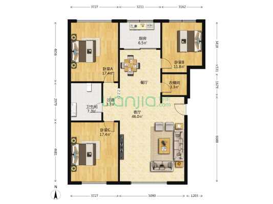 长恒花园 3室1厅1卫 146平方