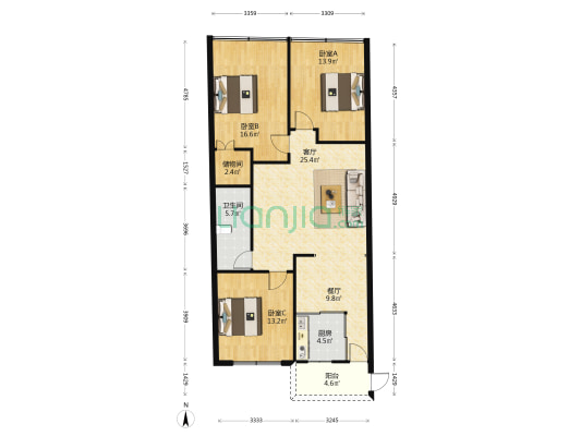 翔光巷 3室2厅1卫 130平方