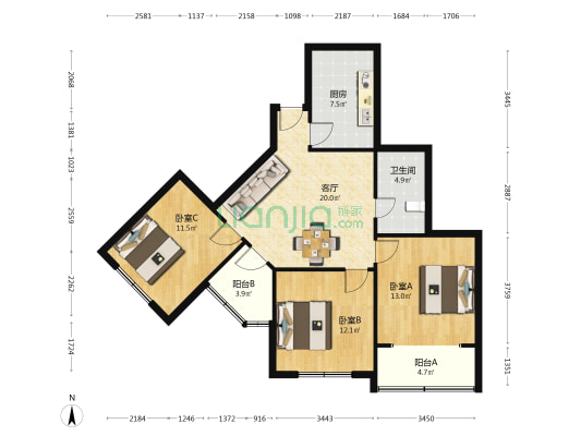 申新花苑 3室1厅1卫 109平方