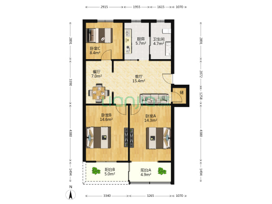 人民中路12号 3室2厅1卫 98平方