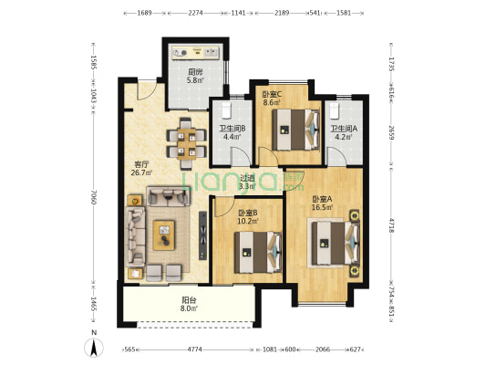 卓越洋湖晴翠 3室1厅2卫 113平方
