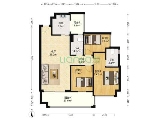 可逸家园 3室1厅2卫 103平方
