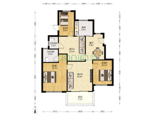星澜府 3室3厅2卫 119平方