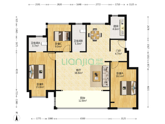 雍荣府C区 3室1厅2卫 129平方