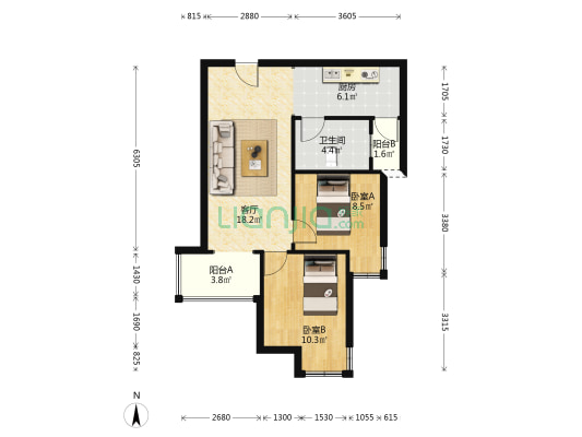 房子是集中供暖，保利物业，交通便利、配套齐全-户型图