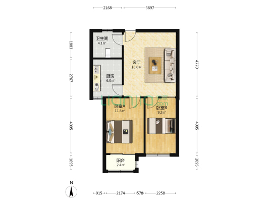 烟台新都汇 2室1厅1卫 78平方
