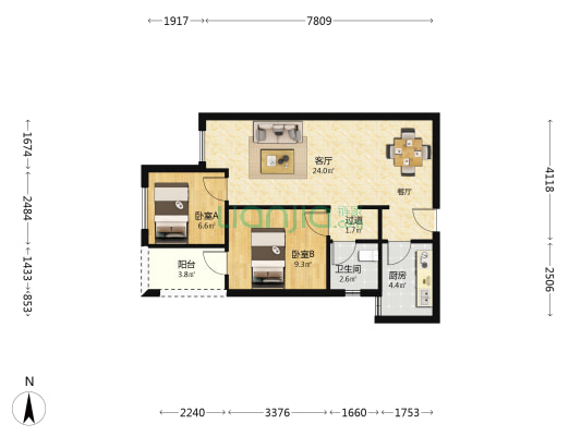 佳源名门橙邦雅橙苑 2室1厅1卫 74平方
