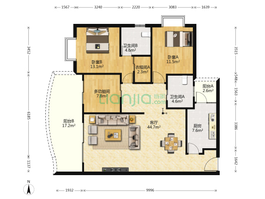 龙井湾 3室1厅2卫 134平方