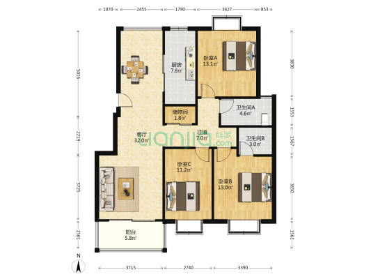 中远世纪城世纪嘉园 3室1厅2卫 121平方