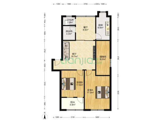 襄州区物价局家属院 2室2厅2卫 104平方