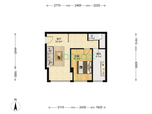 大唐果 1室1厅1卫 57平方