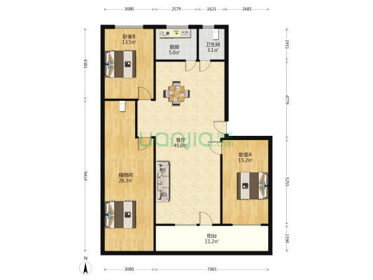 土产公司宿舍 2室1厅1卫 166平方