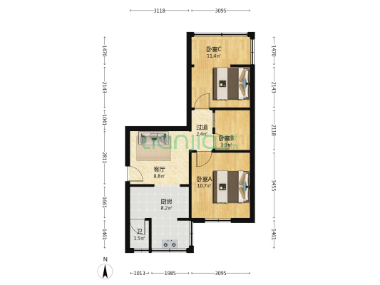 宅吉路335号 3室1厅1卫 57平方