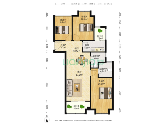 承安萃苑 3室2厅2卫 96平方