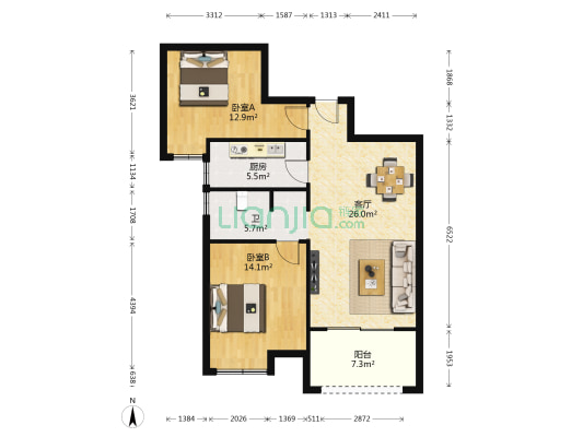 东方今典 2室1厅1卫 90平方