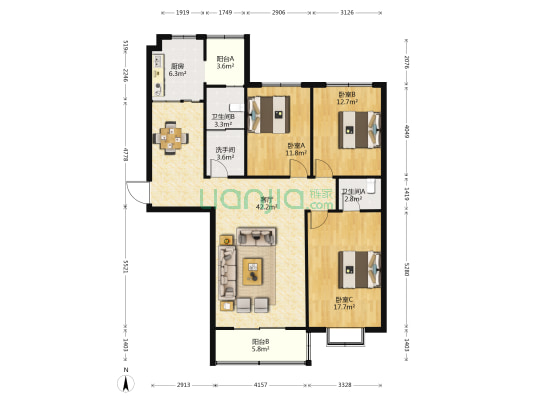 东申凤凰城 3室1厅3卫 142平方