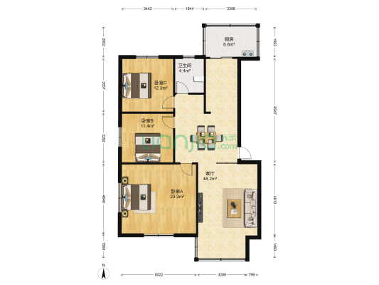 吉庆住宅小区 3室1厅1卫 128平方