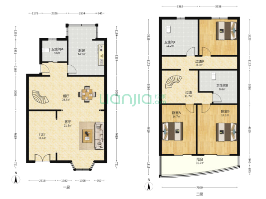 景博花园 2室2厅3卫 180平方