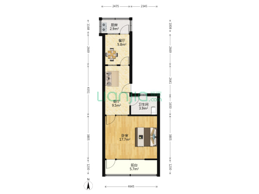 青年路土产公司宿舍 1室2厅1卫 60平方
