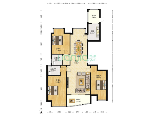 绿地世纪城二期 3室1厅2卫 142平方