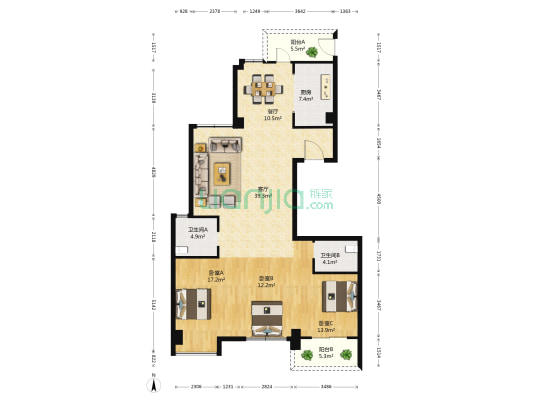 美好家园 3室2厅2卫 162平方