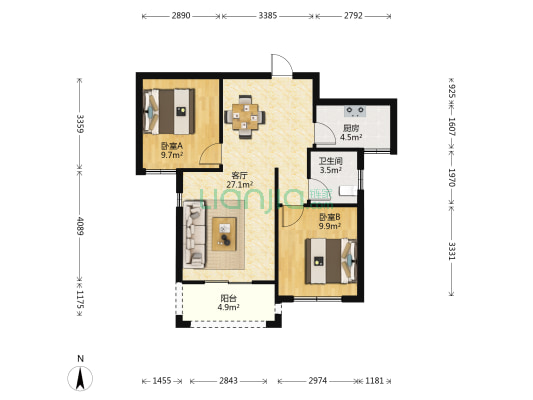 红联九漾华庭西区 2室1厅1卫 80平方