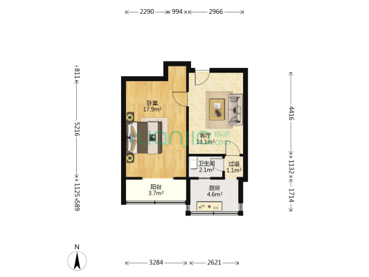 中机六院家属院 1室1厅1卫 49平方