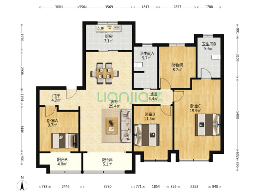 山钢·鸿悦华府 3室1厅2卫 156平方